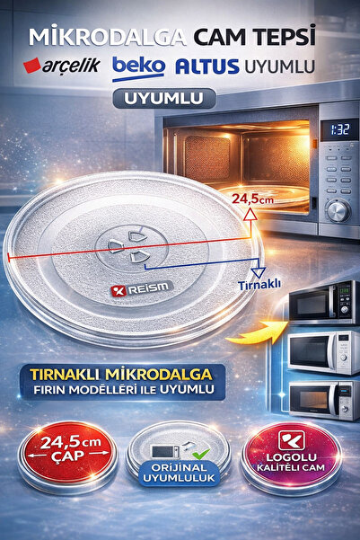 Arçelik Mikrodalga Fırın Döner Cam Tabak 24,5cm Çapında Tırnaklı Borcam Tepsi...