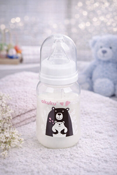Akuku Biberon cu tetina din silicon Akuku, Ursuleț, 125 ml, 0+
