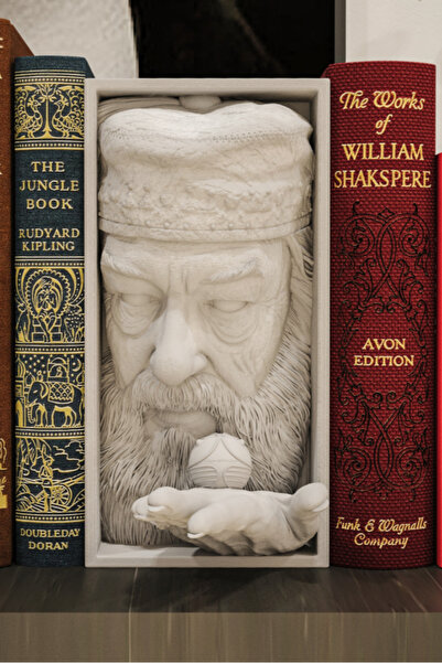 Hanori Collection Dumbledore Kitaplık Dekor – 3D Kitap Desteği - Granit Beyaz...