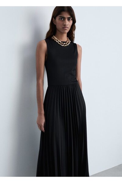 MANGO Woman Kontrast kemerli elbise