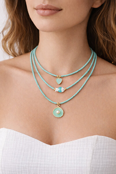 Yağmur مجموعة من 3 قلادات من الخرز الرملي بتصميم بحري لشهر العسل الصيفي