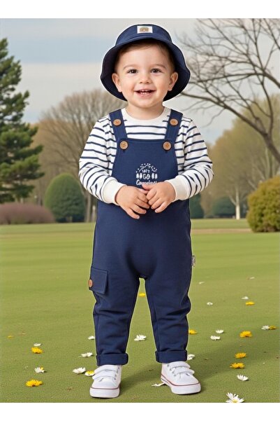 ALTINTAŞ BABY Embroidered Button Detailed Safari Hat Stripe Printed Sweatshir...