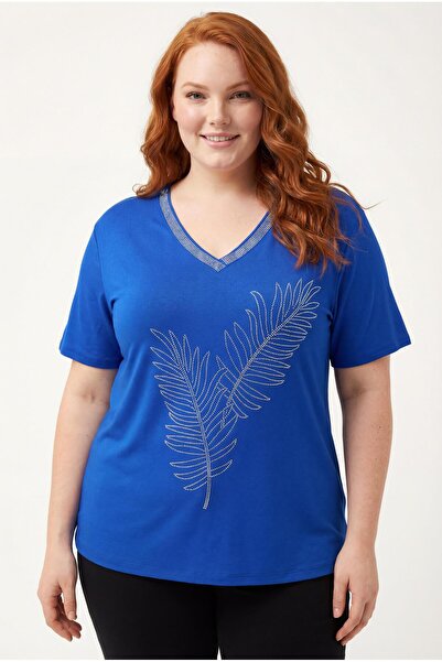 Ebsumu Γυναικεία Μπλε μπλούζα με στάμπα με πέτρα με μοτίβο σε μεγάλο μέγεθος