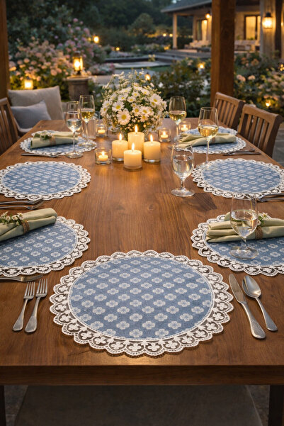 Rona Home Luxury Gray Floral Lace Detailed 6-Piece Plate & Table Serving Set ...