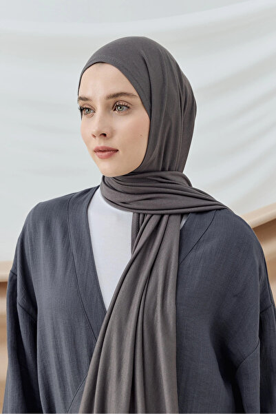 Modakaşmir شال قطن ممشط باللون الرمادي الداكن