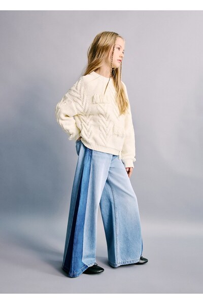 MANGO Kids İki renkli wide leg jean pantolon