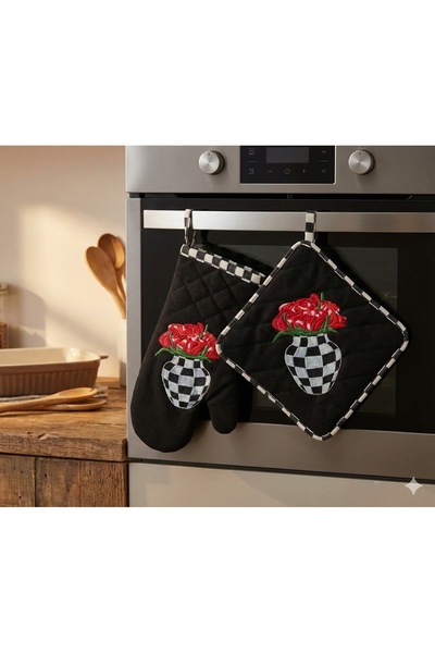 Çengelli İğne Eldiven & Tutaç Siyah Vazo Gül