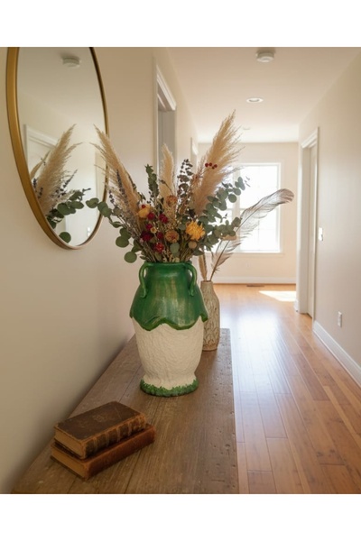 Atiz Çömlek evi 4-Handle Handmade Textured Decorative Clay Vase