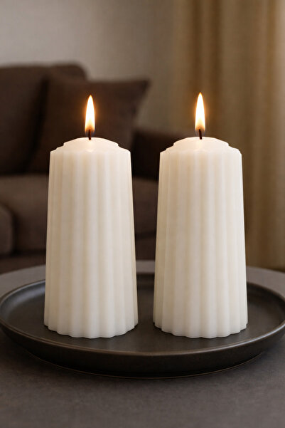 aymumi home Dekoratif Spiral Silindir Mum 2'li Set – Siyah & Beyaz, Koku , Mo...