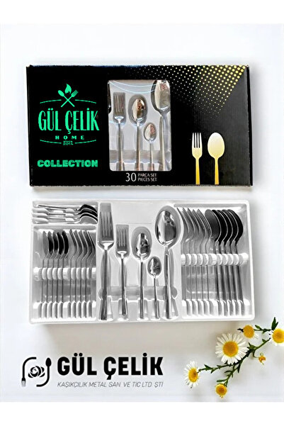 KAVEH 30 Parça 6 Kişilik Çatal Kaşık Seti Sade Model 18/0 Kalite Kutulu