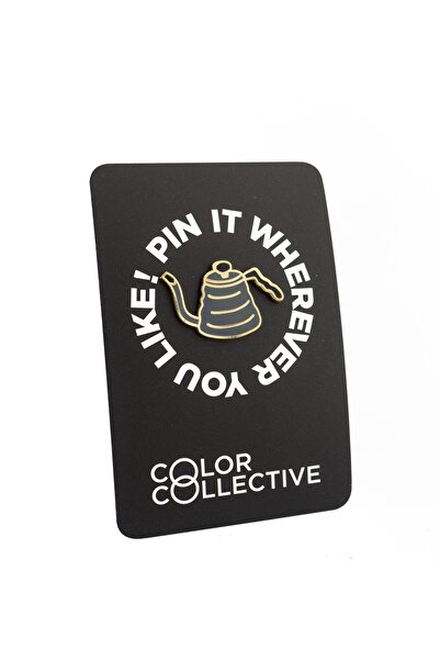 Color Collective Kahve Demliği, Mineli, Altın Rengi Metal Rozet.
