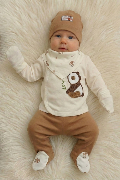 hobbe baby %100 Pamuk Antialerjik 5'li Hastane Çıkışı Yenidoğan Bebek Takımı