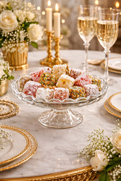 DİBA AVM Ayaklı Cam Sunumluk Çerezlik ve Şekerlik 14,5 x6Cm Hurmalık Ayaklı C...