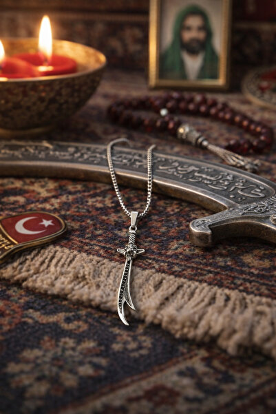 vogutima قلادة سيف علي ذوالفقار - هز. قلادة سيف ذوالفقار الفولاذي مع تمثال عل...