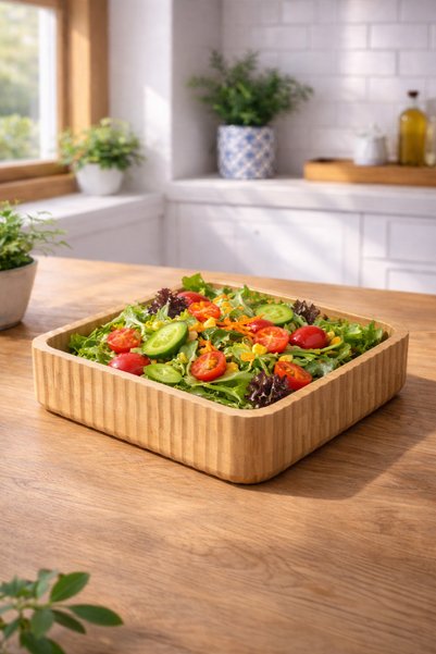 Janset Bamboo Striped Bowl, 23 Cm-23 cm Large Size Bowl Fruit Bowl Bread Salad Appetizer Bowl Curve Bowl