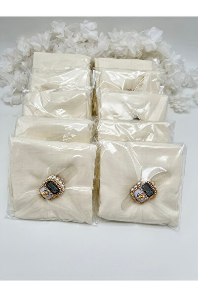 LenaToptan 10 Adet Krem Flamlı Eşarp ve Zikirmatik Seti Hac Umre Mevlid Hediy...