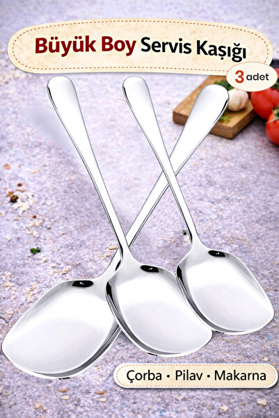 Tilbe Home Servis Kaşığı Seti 3 Lü Paslanmaz Çelik Lüx Salata Börek Pasta Fır...