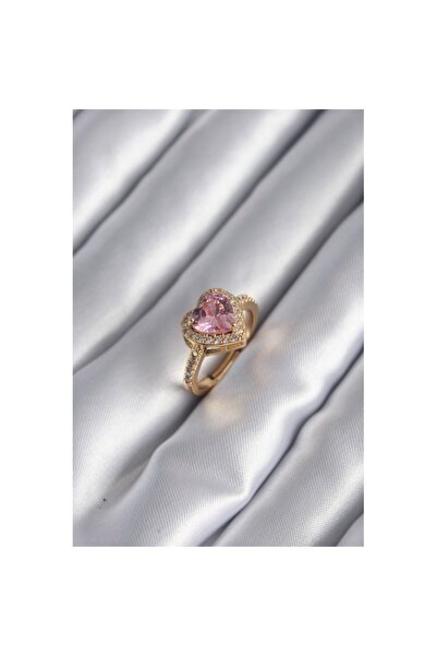 Skygo خاتم نسائي من النحاس الذهبي الوردي بحجر الزركون على شكل قلب - TJ-BYK2951