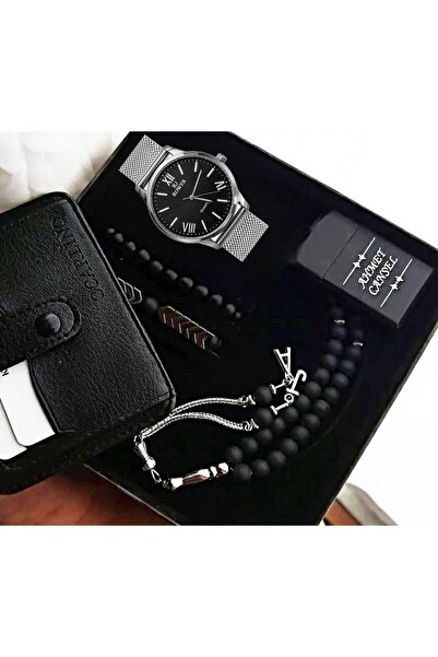 Ess Takı & Saat SU GEÇİRMEZ ERKEK KOL SAATİ ÇAKMAK GÖZLÜK TESBİH BİLEKLİK SETİ