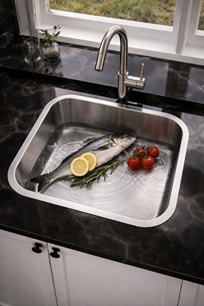 Asil Krom Paslanmaz Çelik Mutfak Eviyesi. Tezgah Altı, Sifonlu, 40×45 CM