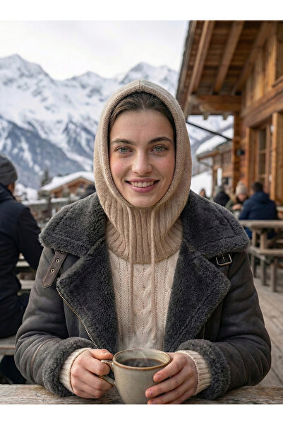 emybox İpli Örgü Triko Balaclava Kapüşonlu Kışlık Tesettür Başlık Kadın Bere