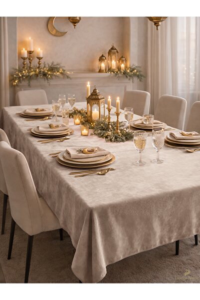 Demor Home Kadife Dokulu Kum Beji Dertsiz Masa Örtüsü
