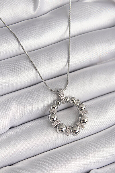 Skygo 316L Steel Silver Color Chain Zircon Stone Detailed Curved Ring Model W...