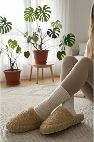 Platana Kadın Bej Peluş Ev Terlik