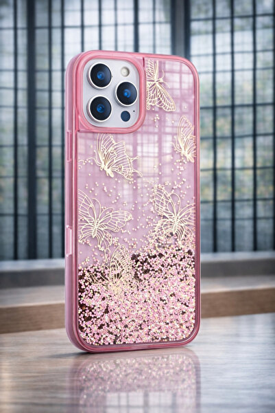 Ceponya حافظة آيفون 15 برو ماكس بتصميم فراشة لامعة سائلة وشفافة من السيليكون ...