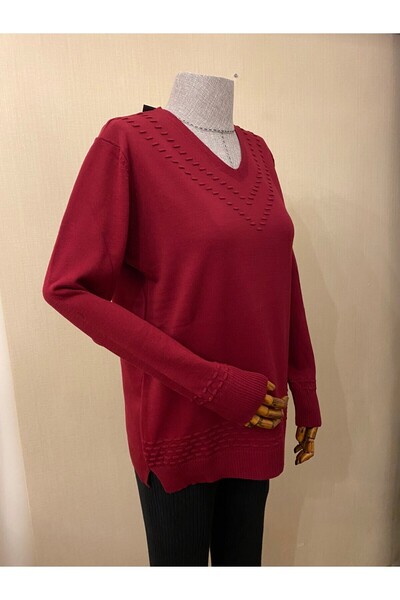 TEK Πλεκτό με λαιμόκοψη V Πλεκτό Πουλόβερ Mother Μπλούζα με σχέδιο / Βουργουνδία