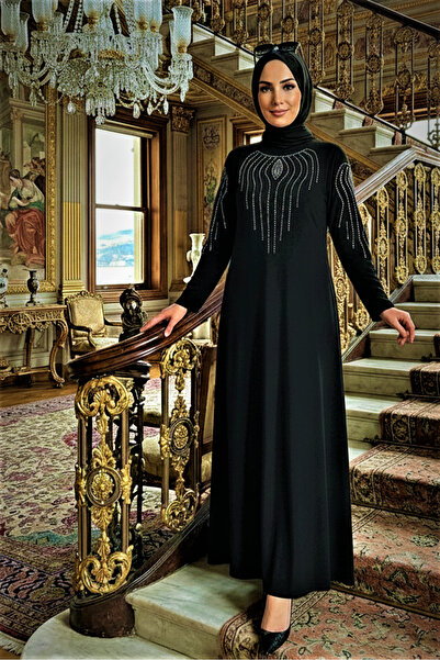 modamira Kadın Sandy Siyah Büyük Beden Abiye Tasarım Davet Önü Ve Kolları Taş...