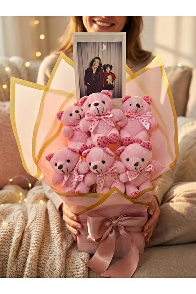 LİSBOND ELEGANCE Premium Kişiye Özel Fotoğraf Hediyeli 6 Lı Ayıcık Buketi