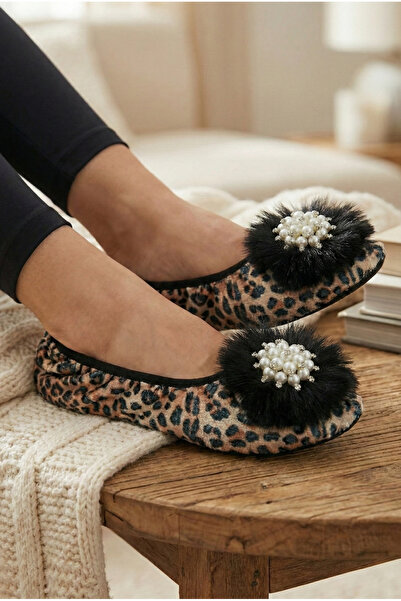 Mijja نعال منزلية مخملية، مزينة باللؤلؤ والريش، هدية يومية، نعال غير قابلة لل...