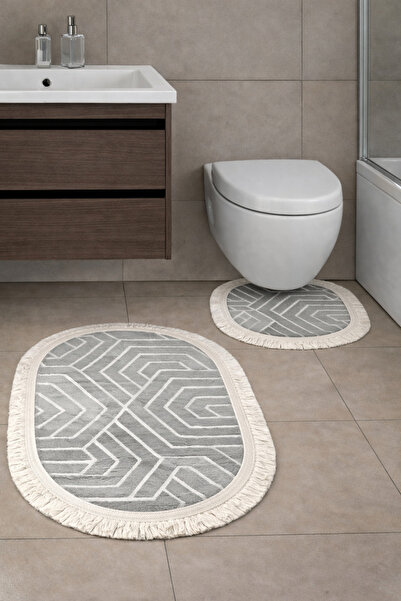 MUK's Non-Slip Base Washable Dust Stain Resistant Set of 2 Toilet Seat Oval B...