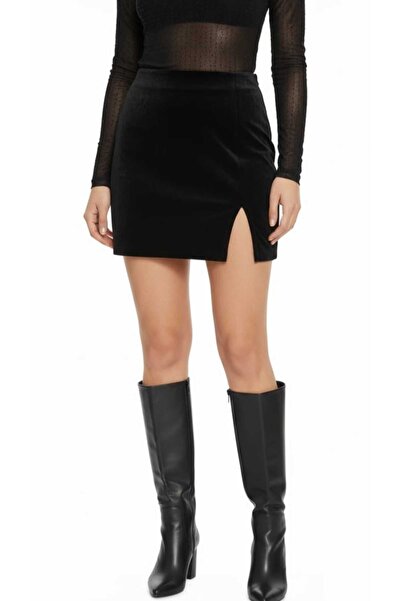 Butik Mini fustă din catifea peste genunchi cu fantă