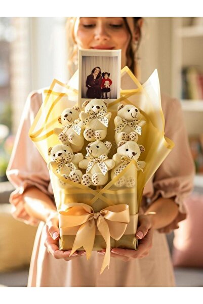 LİSBOND ELEGANCE Premium Kişiye Özel Fotoğraf Hediyeli 6 Lı Ayıcık Buketi