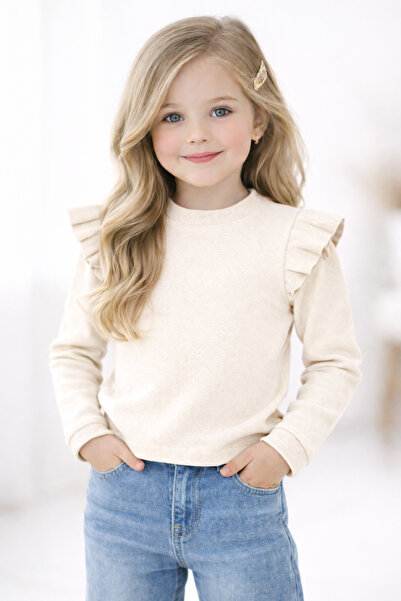 özge başaran Kız Çocuk, Kız Bebek Likralı, Fırfırlı Omuz Uzun Kollu Tişort Pa...