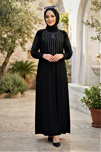 modamira Kadın Sandy Siyah Büyük Beden Abiye Tasarım Davet Önü Ve Kolları Taş...