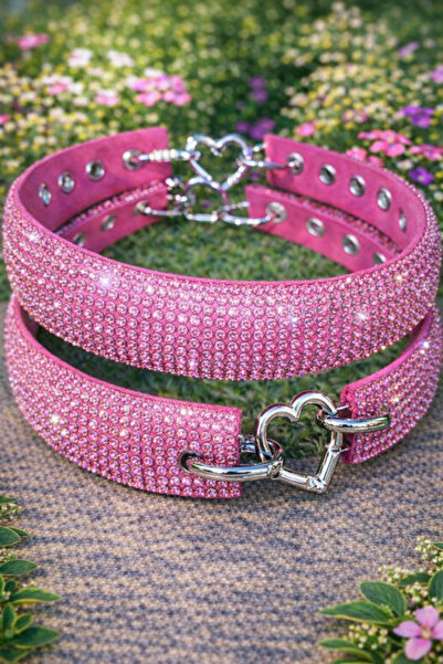 LOOL PREMİUM PEMBE ELMAS, PIRLANTA GÖRÜNÜM, KRİSTAL TAŞLI KÖPEK TASMA, EL YAP...