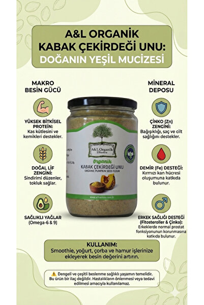 A&L ORGANİK ELHAMRA Organik Sertifikalı Çiğ Kabak Çekirdeği Unu Glütensiz Veg...