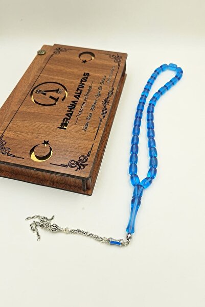 İbrahim Altıntaş سبحة كهرمانية شفافة زرقاء مقطعة على شكل كبسولة