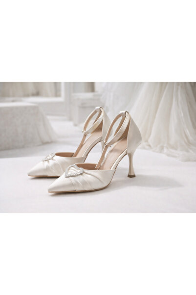 Firibu Pantofi de mireasă din satin alb |   Curea de gleznă cu vârf ascuțit ș...