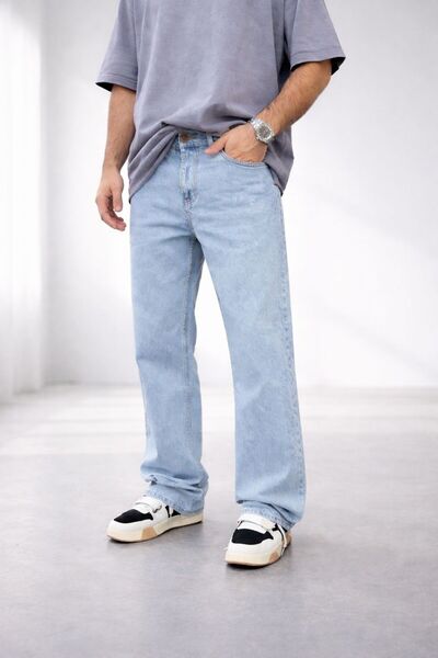 oraystore Men's Light Blue Straight Fit Straight Leg Jeans