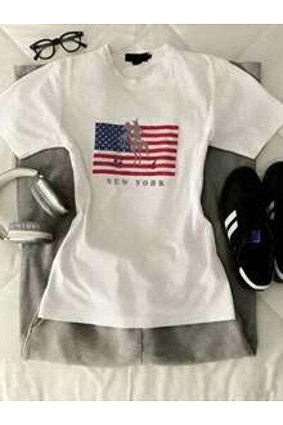 kahire تي شيرت NEWYORKUSA مطبوع بجودة ممتازة قصة فضفاضة