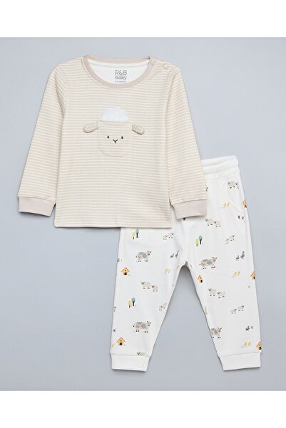 R&B Boys Beige Appliqued Clothing Set