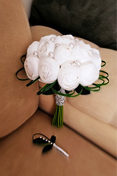 Mersu Flower Art BEYAZ ŞAKAYIK ÇİÇEĞİ İNCİLİ GELİN BUKETİ