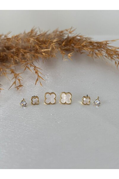 stainless steell Yonca Fiürlü Çoklu Çelik Küpe