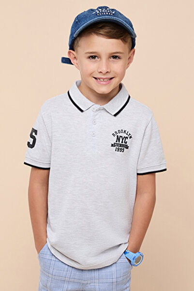 R&B Print Detail Polo T-Shirt with Short Sleeves