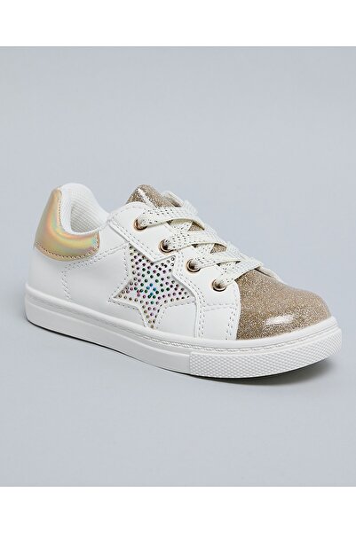 R&B Girls White Embellished Lace Up Sneakers