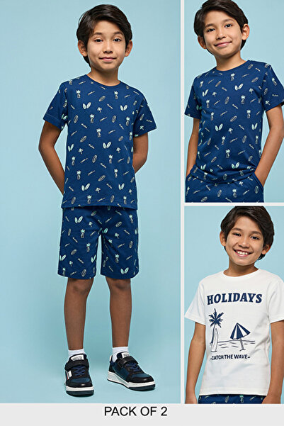 R&B طقم تيشيرت وشورت للأولاد مطبوع عدة ألوان